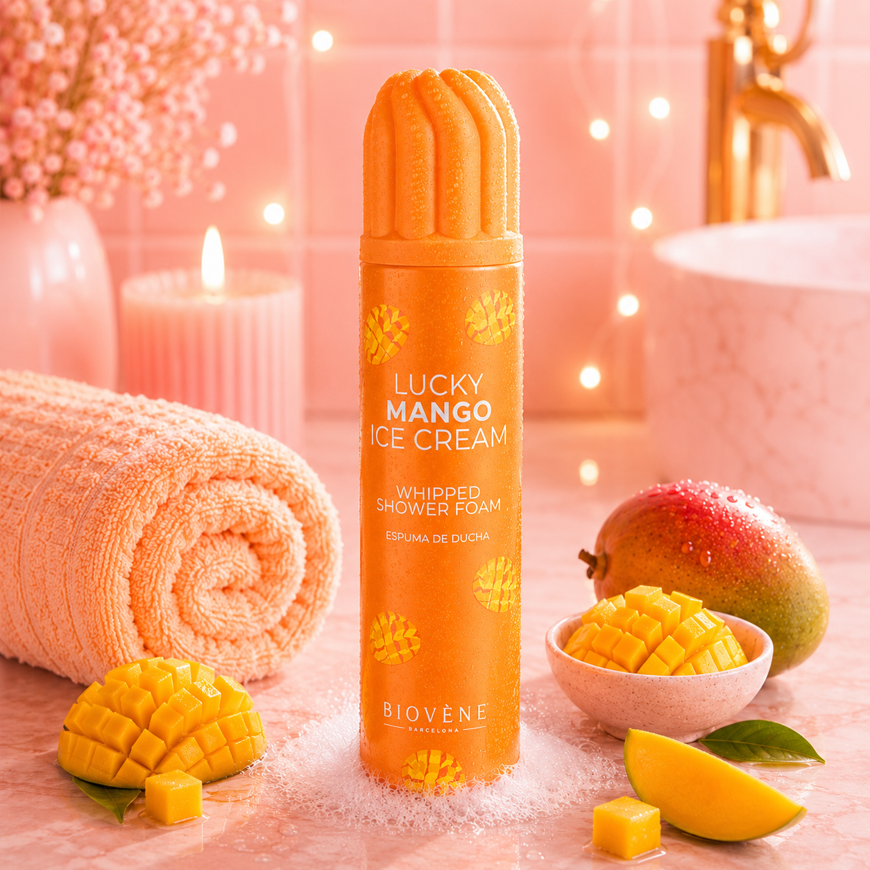 MOUSSE DE DOUCHE FOUETTĂE LUCKY MANGO ICE CREAM đ„ BIOVĂNE