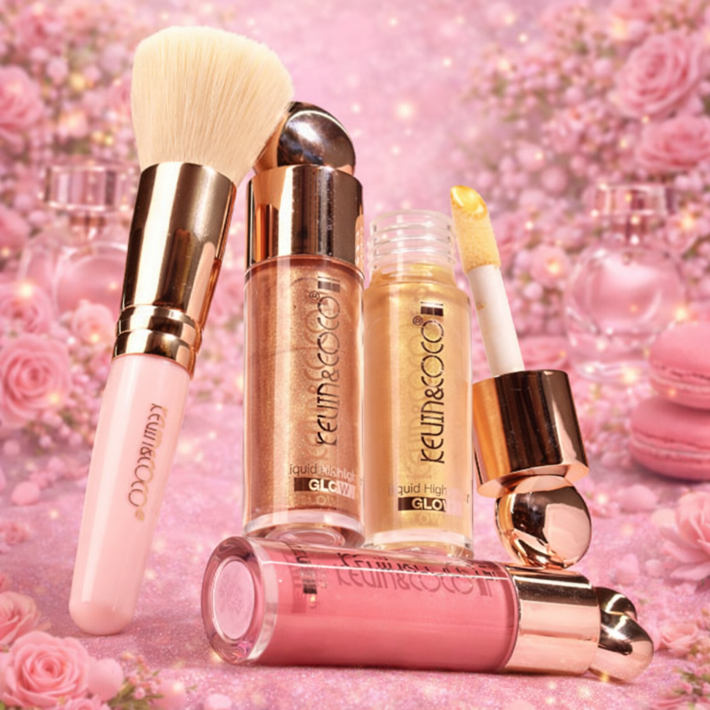 COFFRET HIGHLIGHTER ET BLUSH AVEC PINCEAU đ KEVIN & COCO