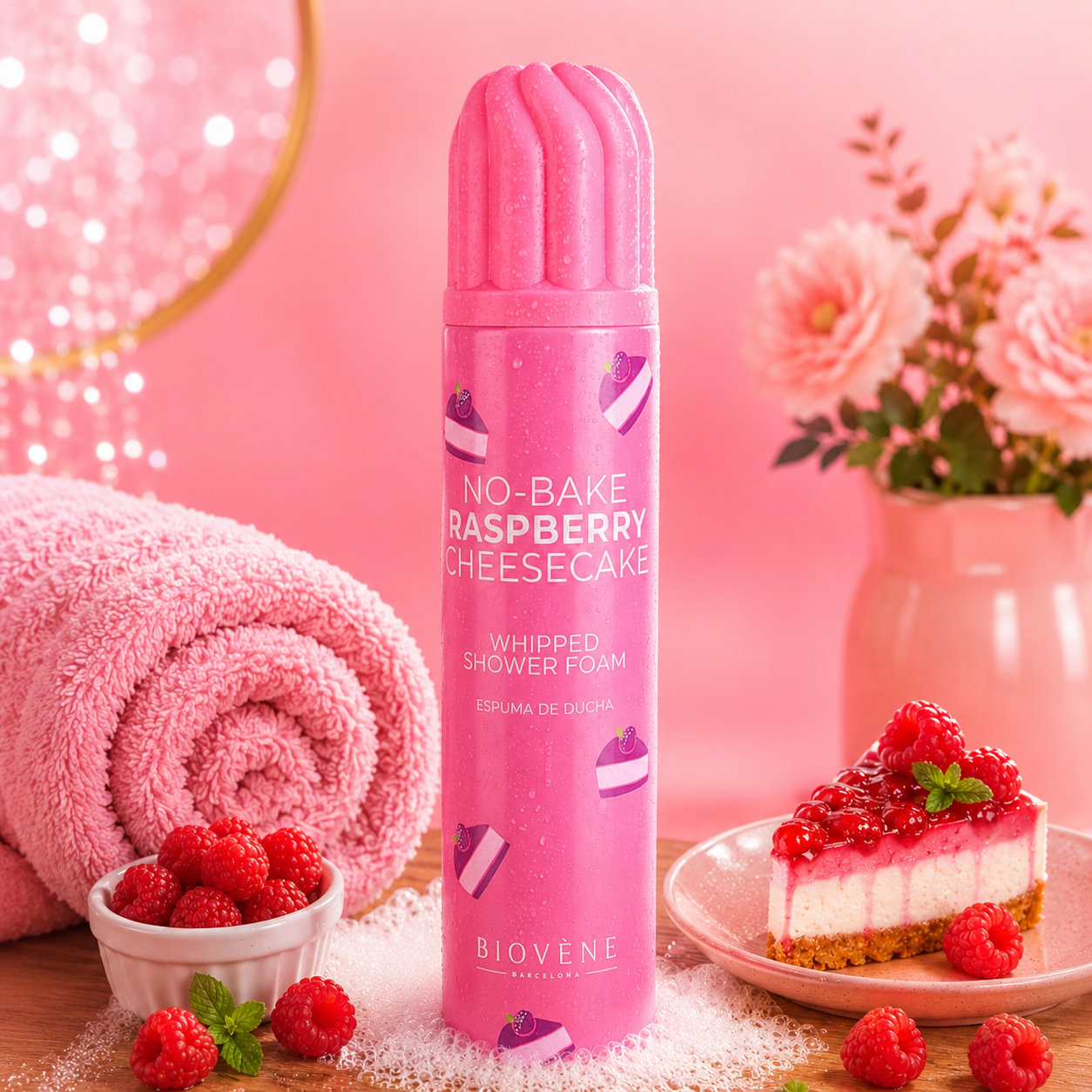 MOUSSE DE DOUCHE FOUETTĂE NO - BAKE RASPBERRY CHEESECAKE đ° BIOVĂNE