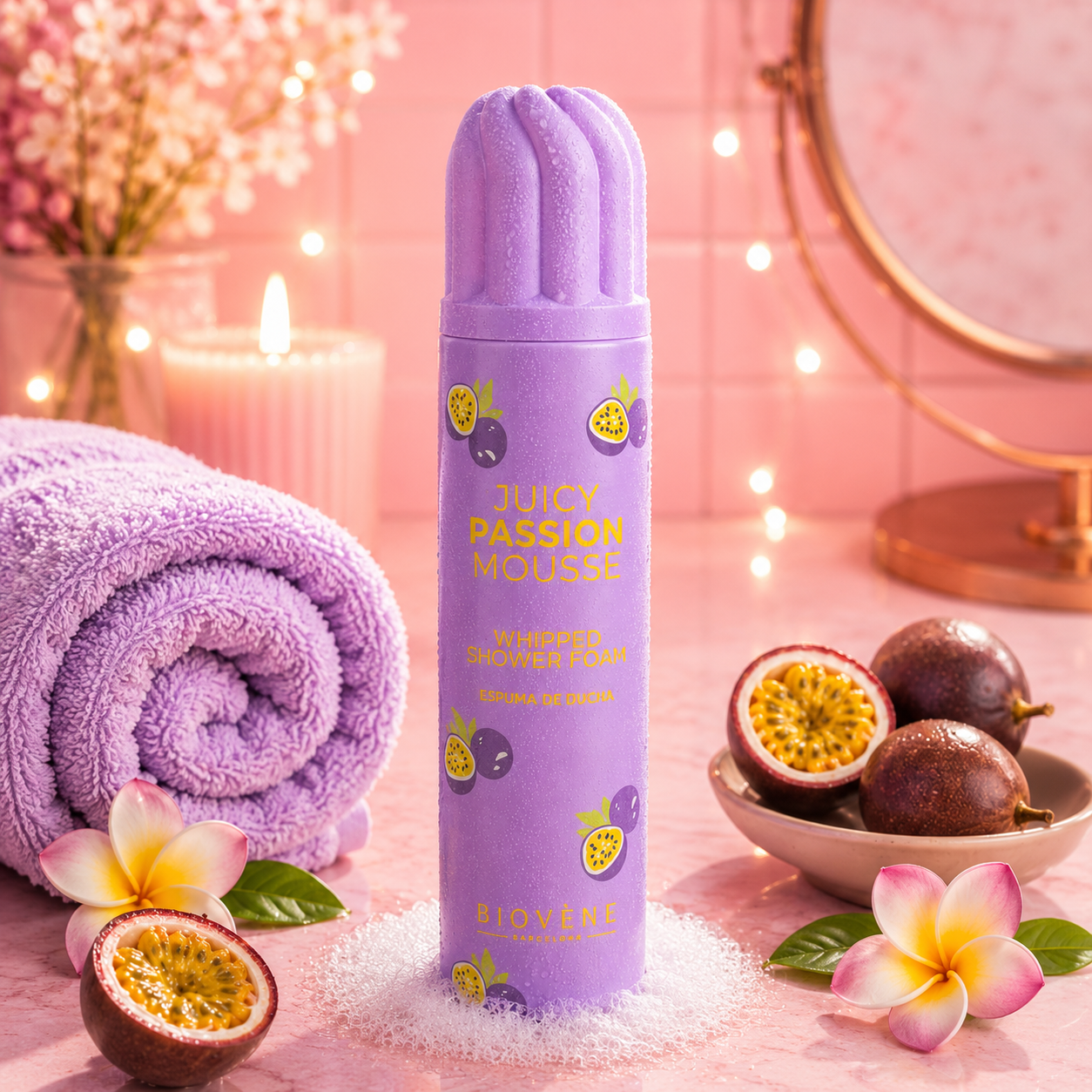 MOUSSE DE DOUCHE FOUETTĂE JUICY PASSION đ BIOVĂNE