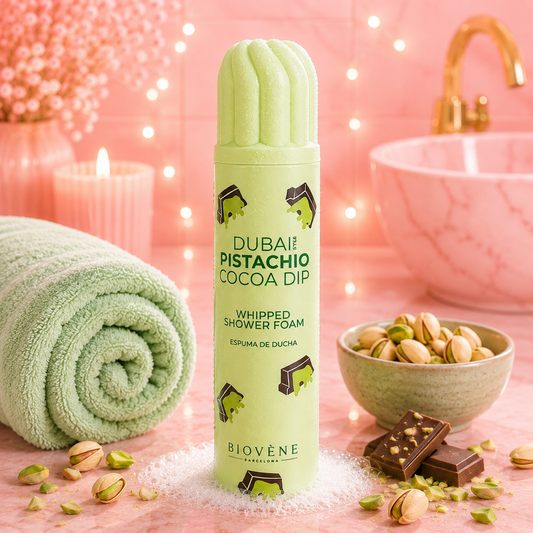 MOUSSE DE DOUCHE FOUETTÉE  DUBAÏ STYLE PISTACHIO COCOA DIP 🍃 BIOVÉNE