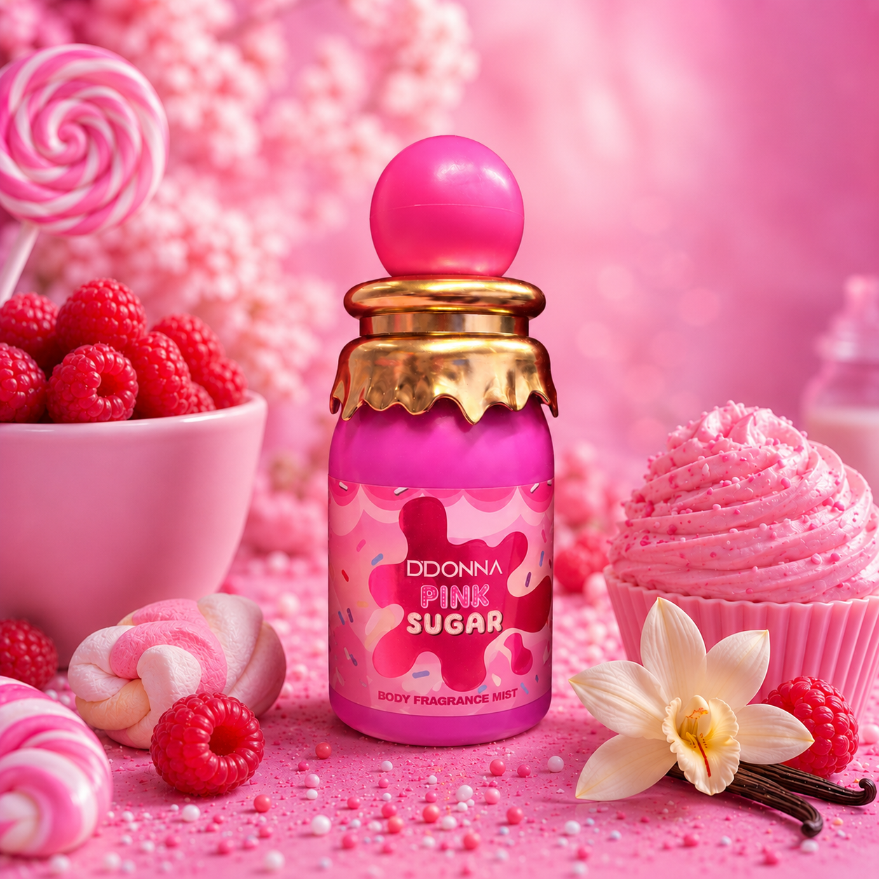 BRUME PARFUMÉE CORPORELLE  DDONNA PINK SUGAR – BODY  FRAGRANCE MIST 🍓💕– 250 ml