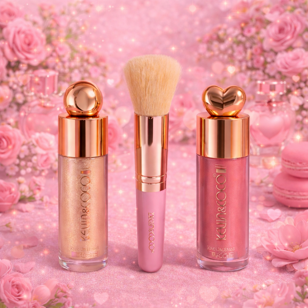 COFFRET HIGHLIGHTER ET BLUSH AVEC PINCEAU 💄 KEVIN & COCO