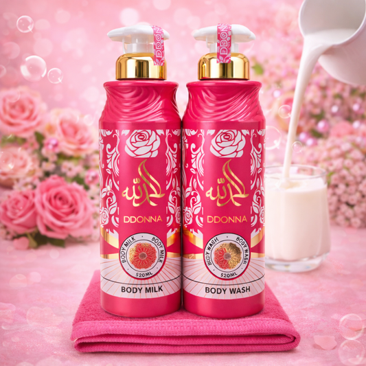 COFFRET LAIT HYDRATANT / GEL DOUCHE YARA CANDY DDONNA 🍓🍬 ET  BANDEAU SKIN CARE FUSHIA